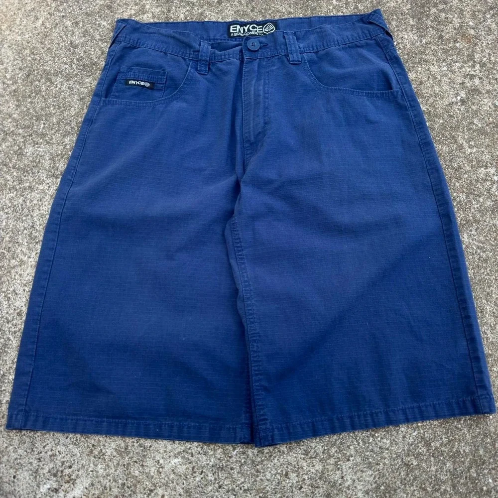 Vintage 2000s Enyce Denim Jorts Y2K Baggy Wide Leg Workwear Navy 34 (g4b)